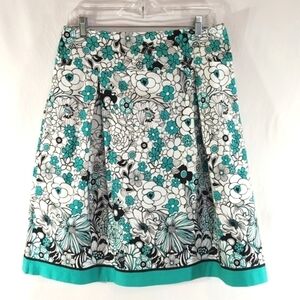Studio One Teal White Black Floral Full Skirt w/ Side Zipper Sze 12